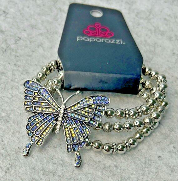 Paparazzi First Wings First Butterfly Iridescent Blue Stretch Bracelet - Picture 7 of 10